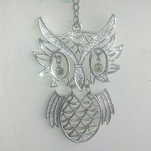 Owl necklace Silver 3 inch pendant.